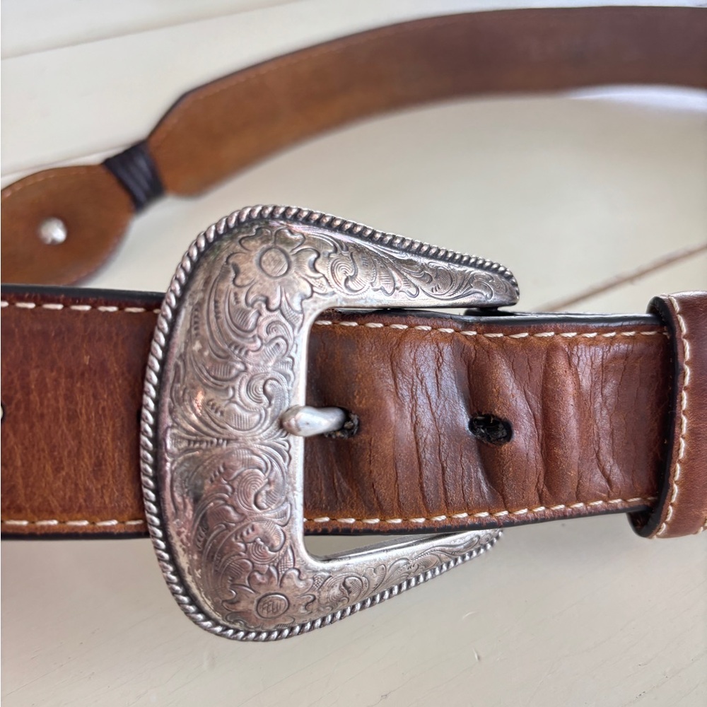 Cavender's Brown Leather Belt Men’s 34 Cross Detail 9750444 - Picture 6 of 8